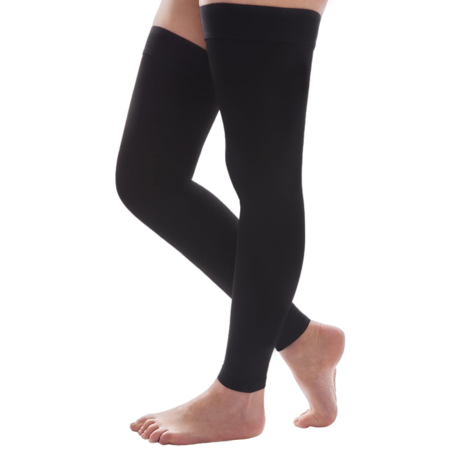 Footless Black Medical Compression Thigh High Socks 20-30 mmHg for Women