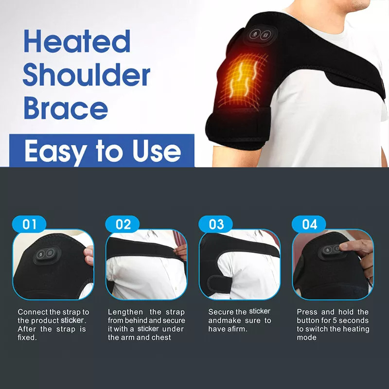 Electric Heated Shoulder Joint Brace Support with Vibration Relief Pain Massager