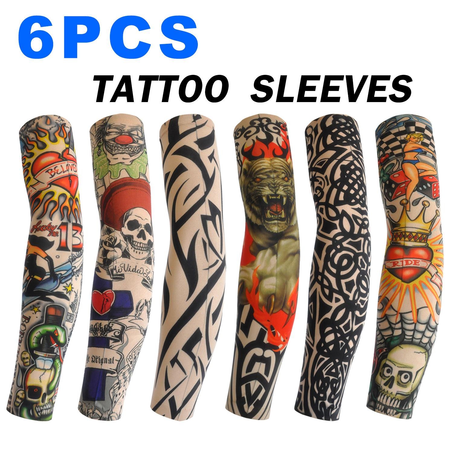 6PCS Tattoo Arm Sleeves UV Protection Elastic Covers for Cycling & Parties