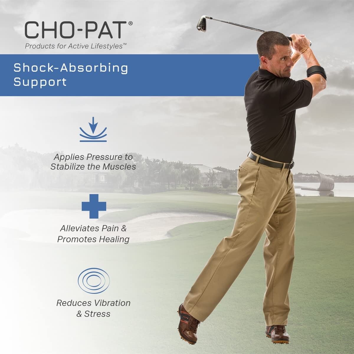 Cho-Pat Golfer’s Elbow Support Strap, Designed In Cooperation w/ Large, Black