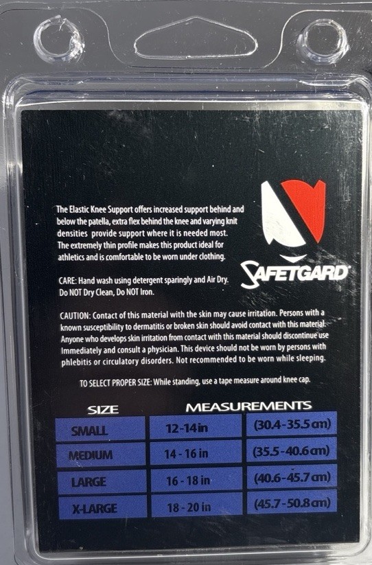 Safetgard All Sports(Football/Baseball)Compress Knee Support X-Large 19.5-21”NEW
