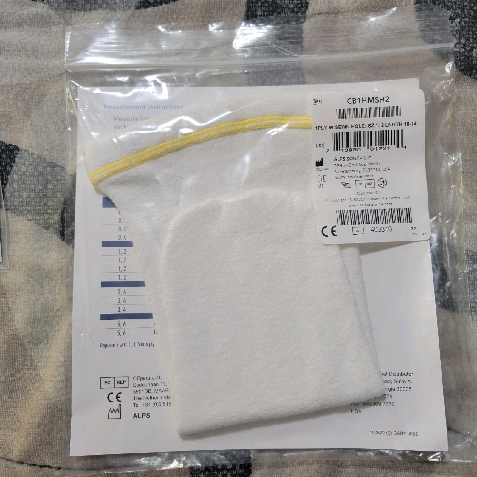 Prosthetic Sock Cool Blue – 1 Ply CB1HMSH2 – Size 1, 2 – Length 10 – 14 *New*
