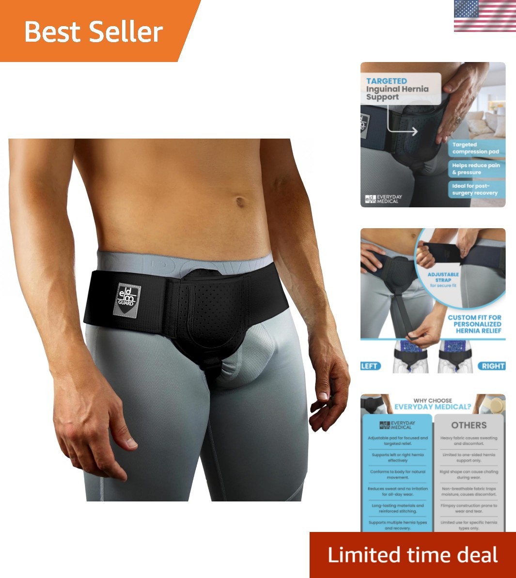 Inguinal Hernia Support Belt for Men I Fits Left or Right Side I Post Surgery…