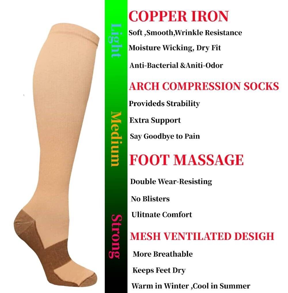 3 Pairs Full Toe Compression Socks for Men Women Diabetic Socks 15-20 mmHg S-XXL