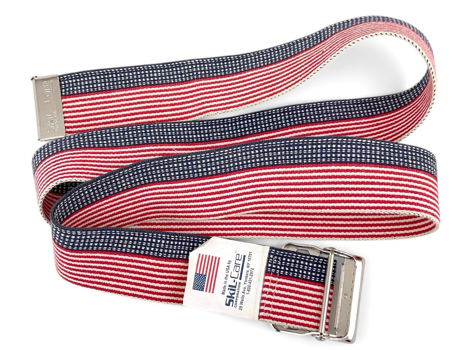 60 inch Skil-Care Rehab Belt – Red White And Blue – With Silver Tone Buckle