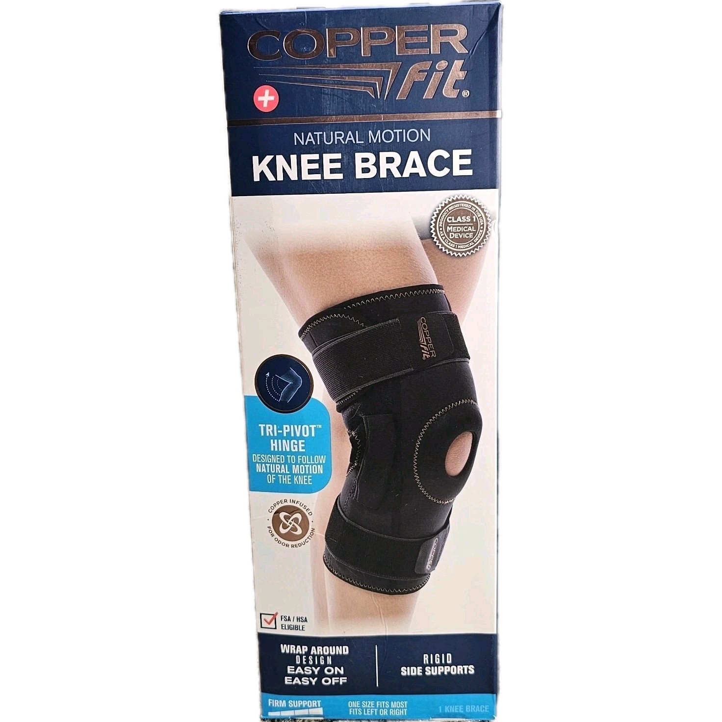 Copper Fit NATURAL MOTION Knee Brace, Tri-Pivot Hinge, Adjustable, One Size 1ct