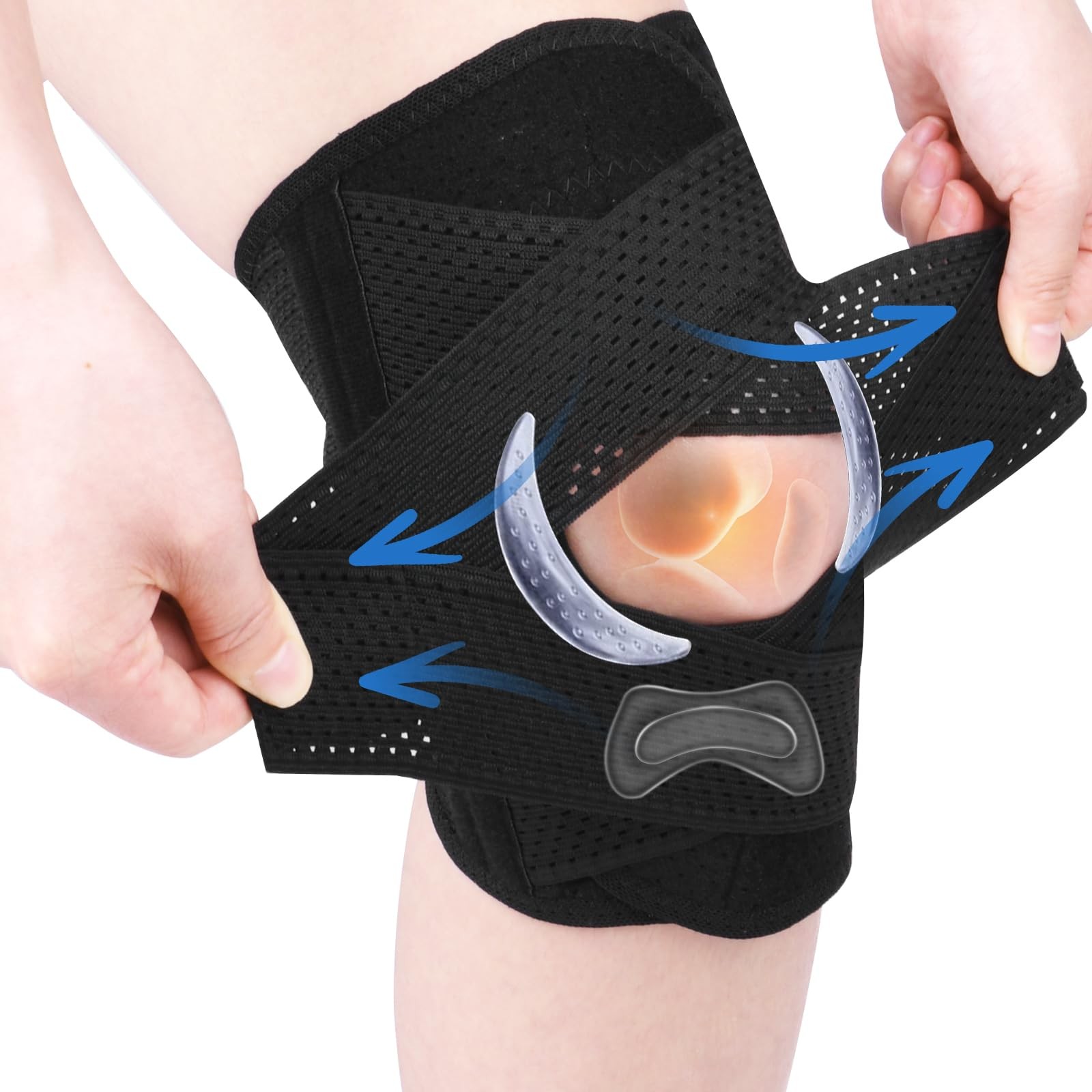 AOOWU Knee Brace Open Patella, Adjustable Compression With M, M
