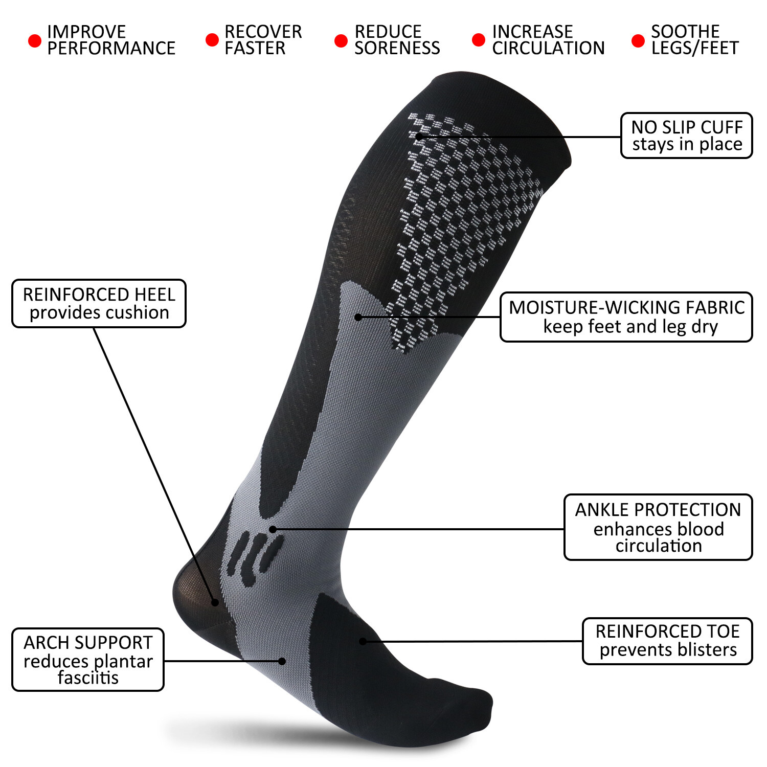 3 Pair Men Women Compression Socks Varicose Veins Leg Relief Pain Anti Fatigue