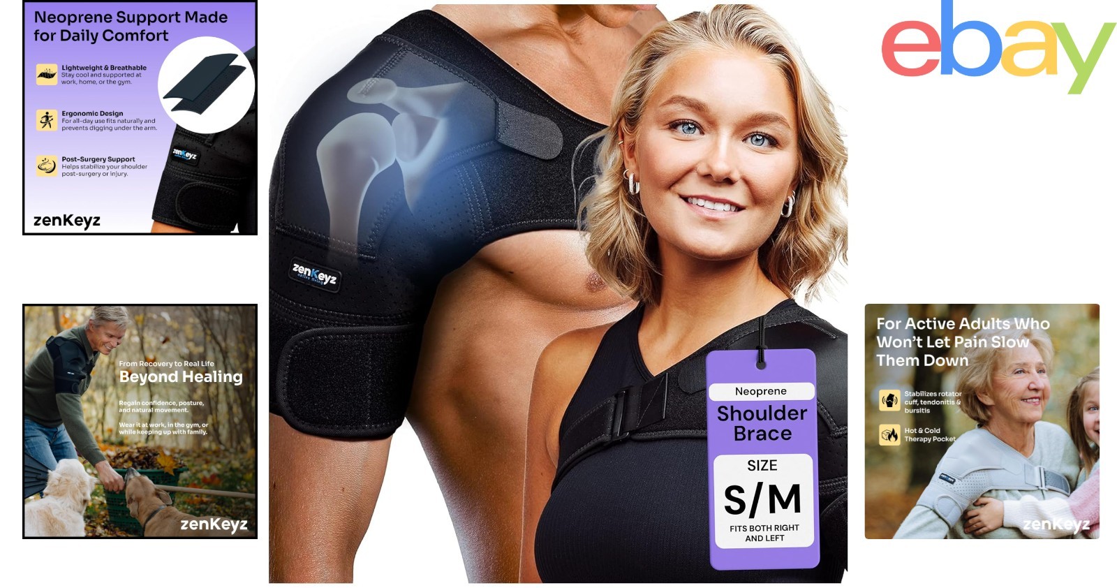 Customizable Neoprene Shoulder Brace for Adult Sizes, Stabilizes Joint Area