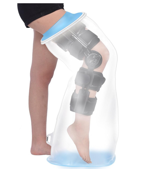 Extra Wide Full Leg Cast Cover for Shower after Knee Surgeries with Non-Slip Bot