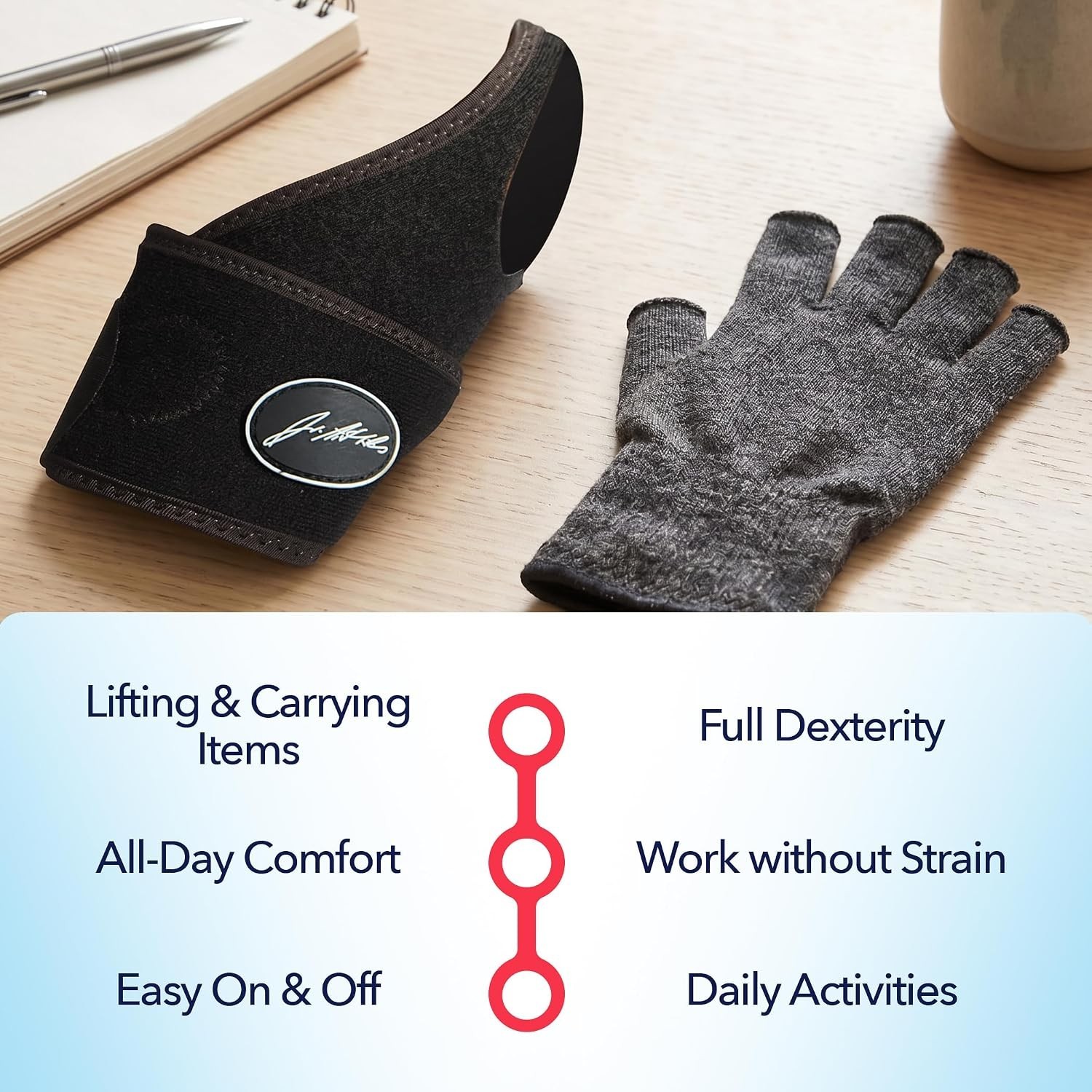 Compression Arthritis Glove Set, Medium, Fingerless, Wrist Brace, Grey