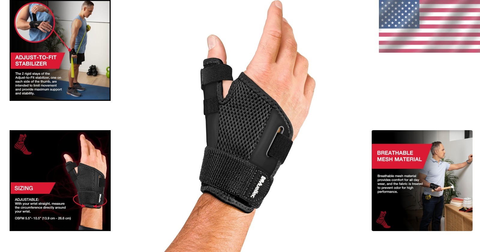 Breathable Thumb Stabilizer for Arthritis & Injuries – One Size Fits Most, Black