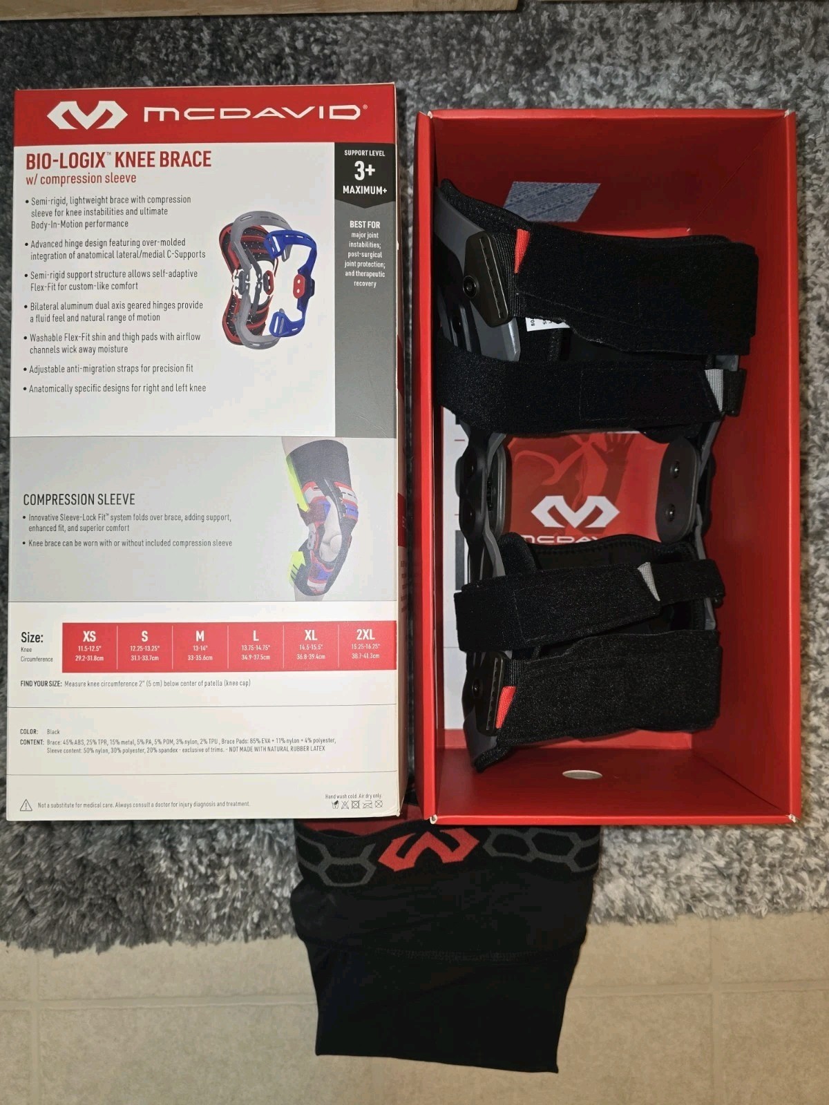 McDavid Elite Bio-Logix Knee Brace Left Large Black/Gray Adjustable Compression