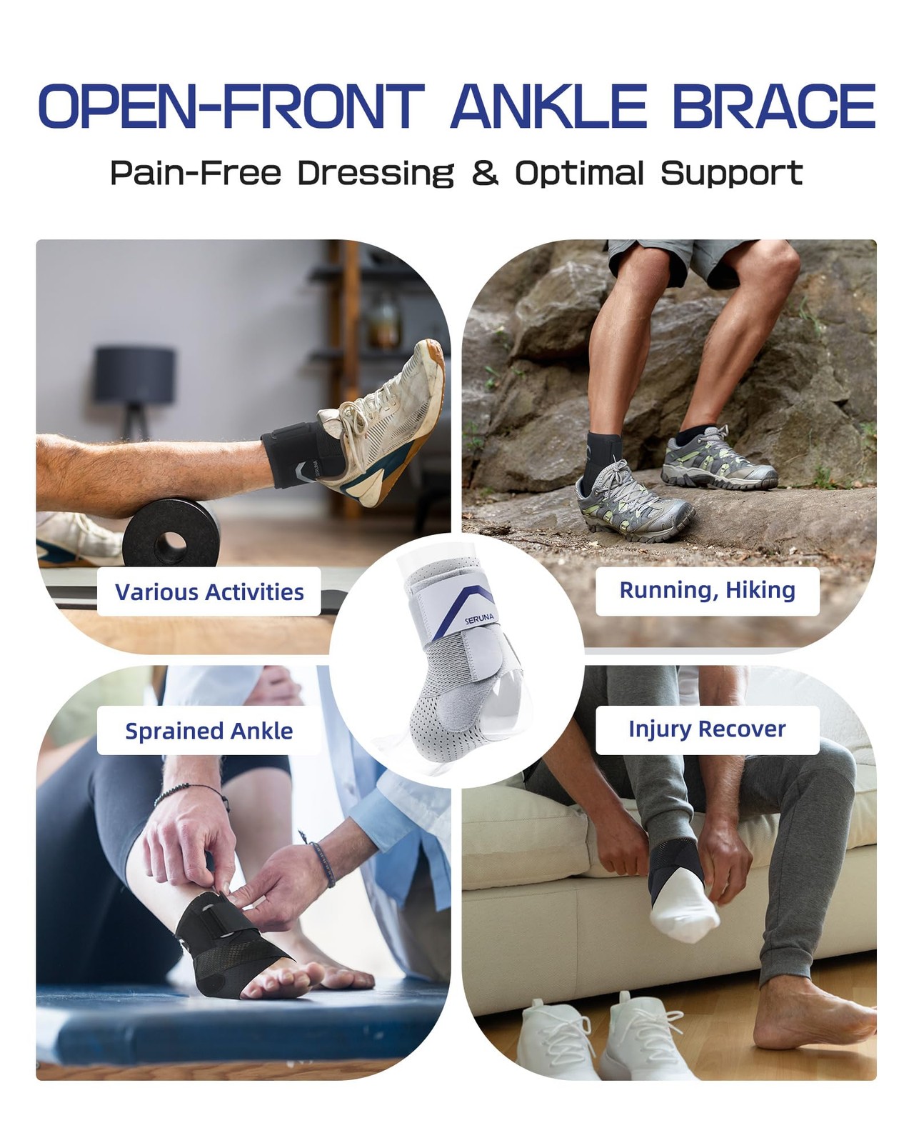 Ankle Brace 2 Stabilizing Pads Adjustable Support Sprain Injury 1 PCS