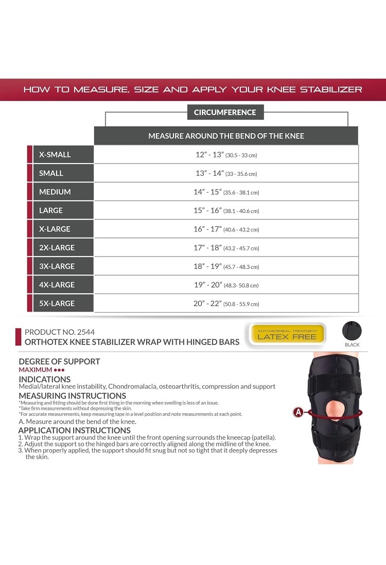 OTC ORTHOTEX Knee Stabilizer Wrap With Hinged Bars (Black) 2X-Large 2544-2L