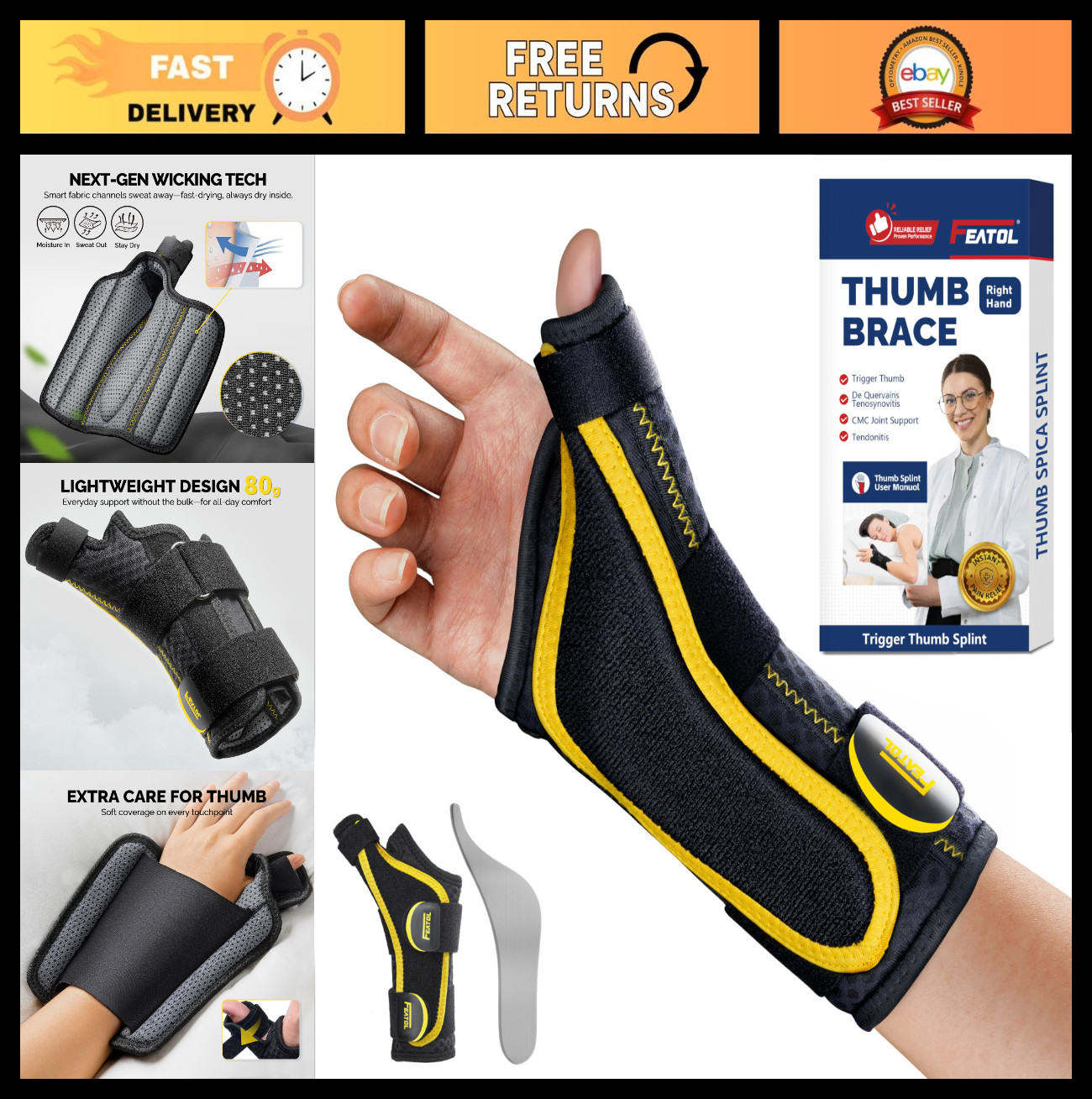 Ergonomic Thumb Brace for Trigger Thumb & De Quervain’s – Lightweight Wrist Supp
