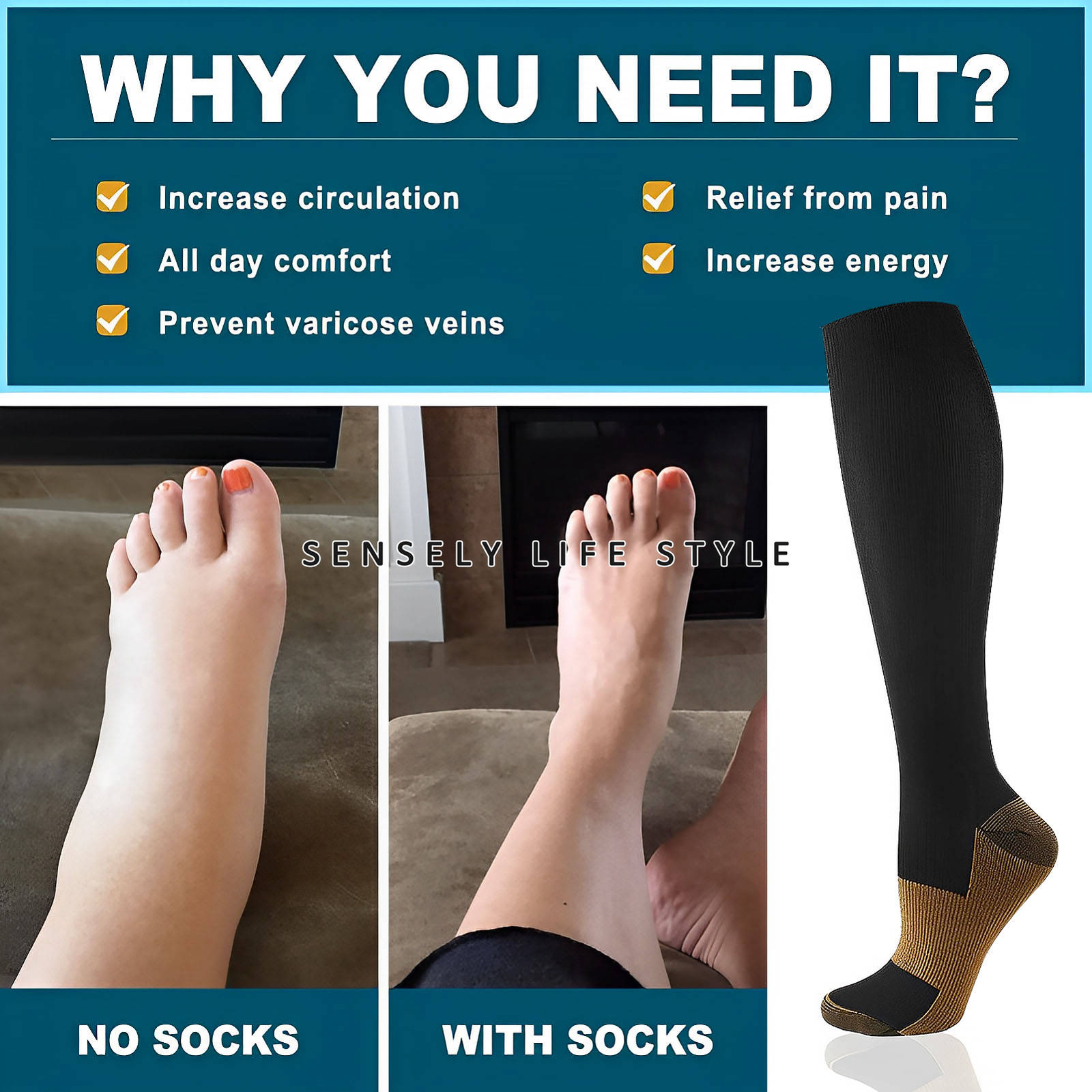 [ 3-6 Pairs ] Graduated Compression Socks for Women Men 15-20 Mmhg Plus Size US