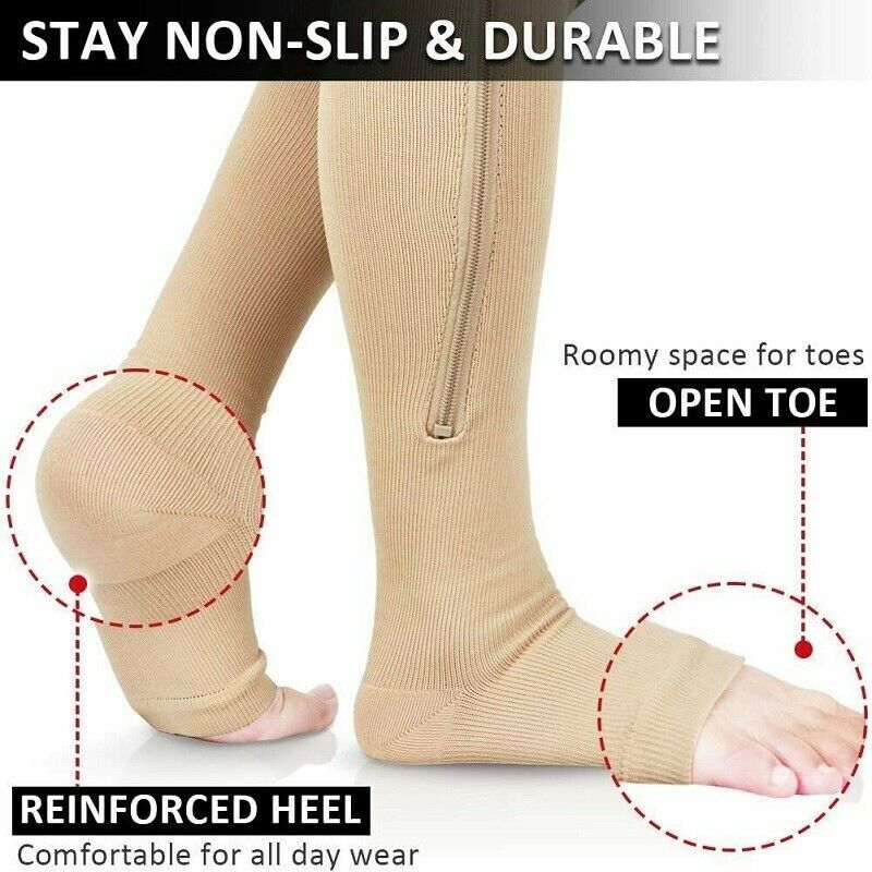 Compression Zip Up Socks Open-Toe Zipper Leg Support Unisex Socks Knee Stocking