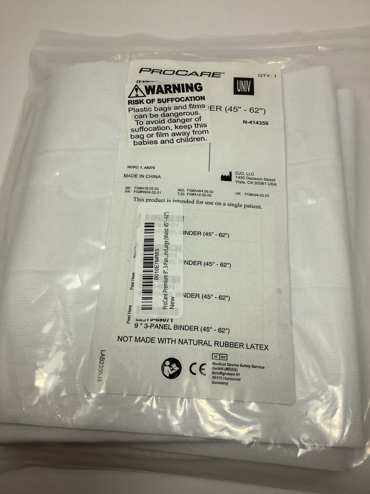 Procare Elastic Compression Binder – 9” 3-panel Size 45in to 62in NEW