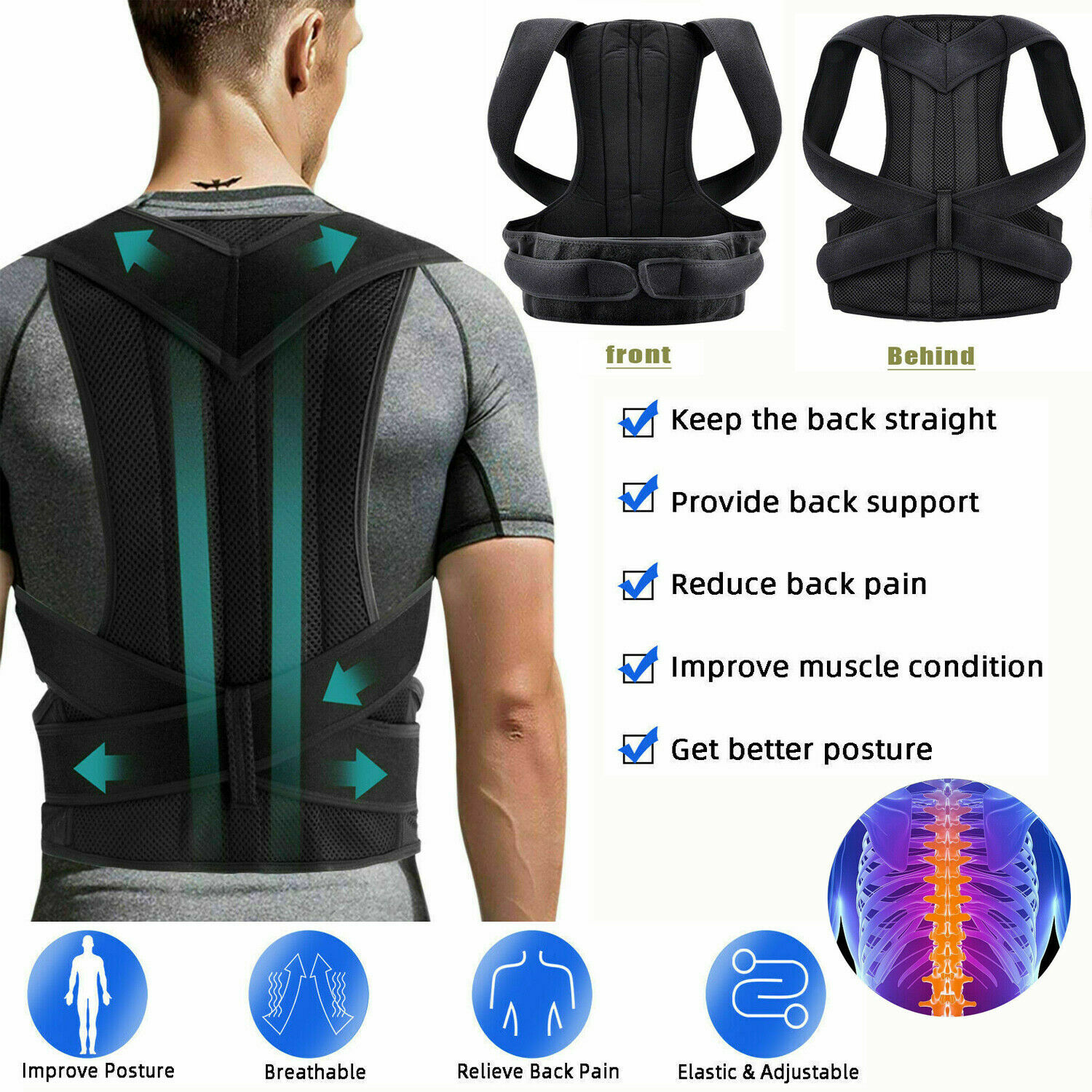 HOT SALE Orthopedic Posture Corrector for Men Women Back Support Brace Neck Pain