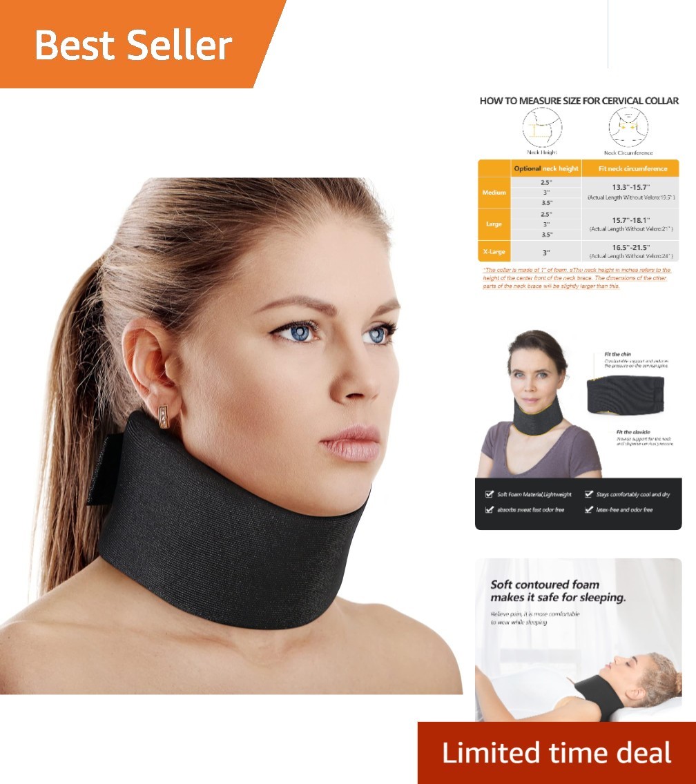 Lightweight Adjustable Neck Brace – Black Cervical Collar for Adults & Youths