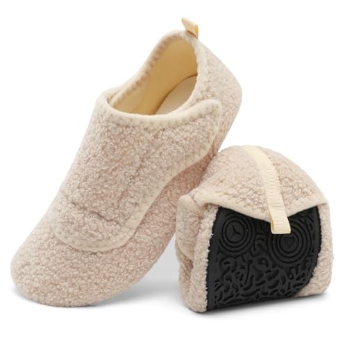 Slippers for Women Men Wide House Diabetic Shoes 5.5-6.5 Women/4-5 Men Beige