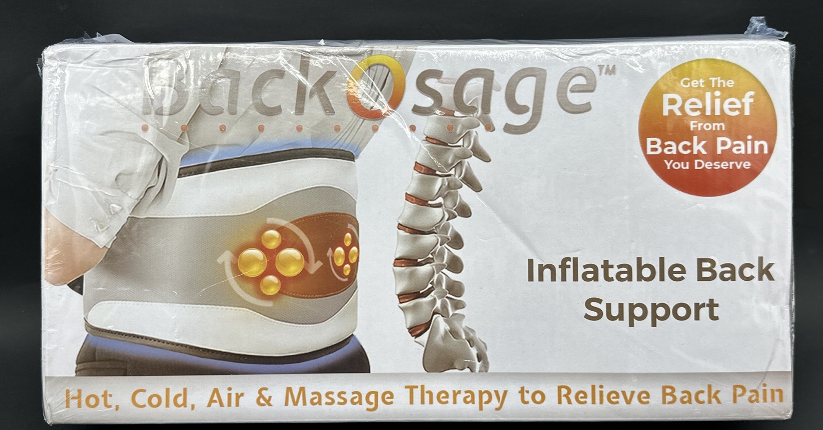 BACKOSAGE Cordless Inflatable Decompression Back Massage Belt Hot Cold Air NIB
