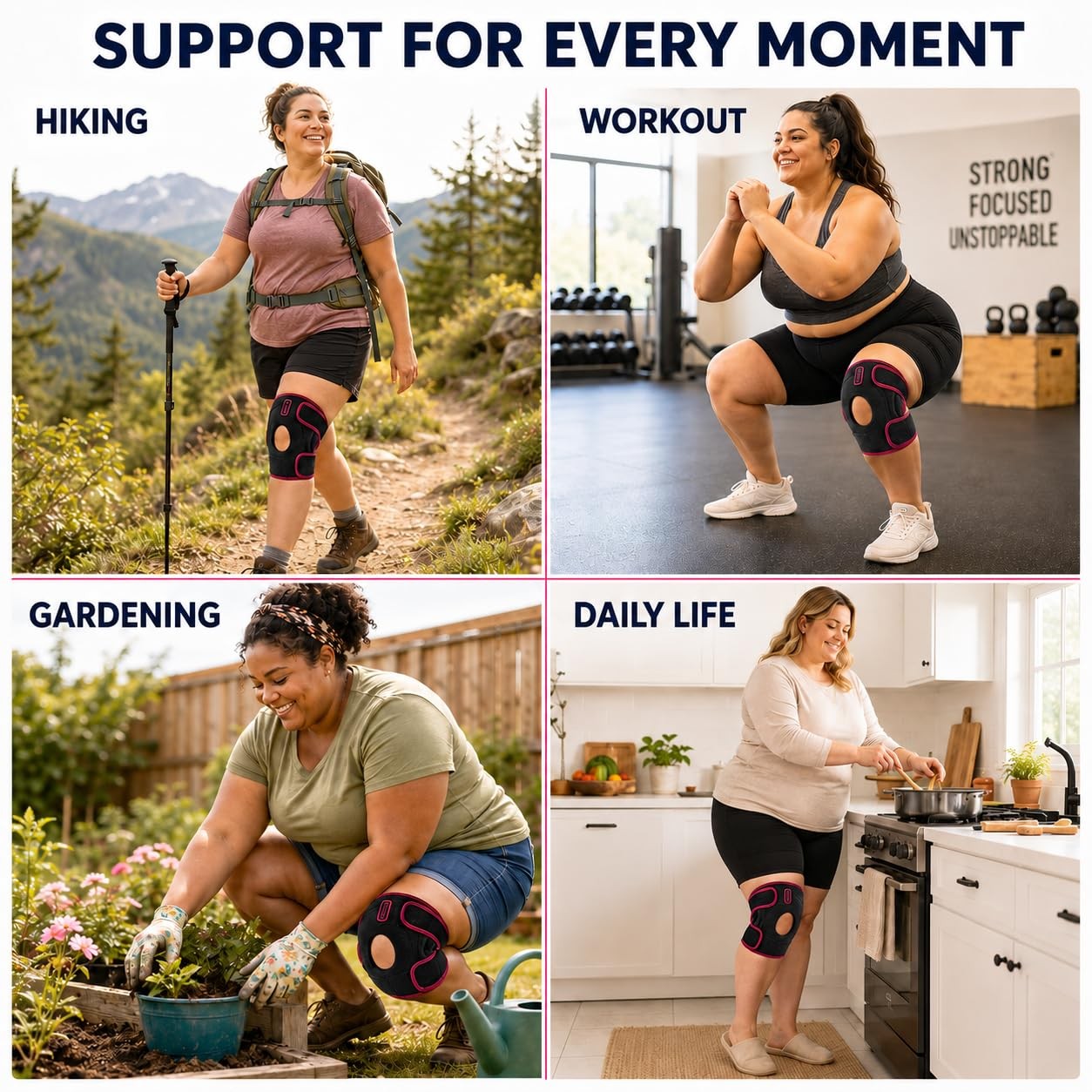 Fit Geno Knee Brace for Women Plus Size Support XL / 2XL / 3XL, Garnet