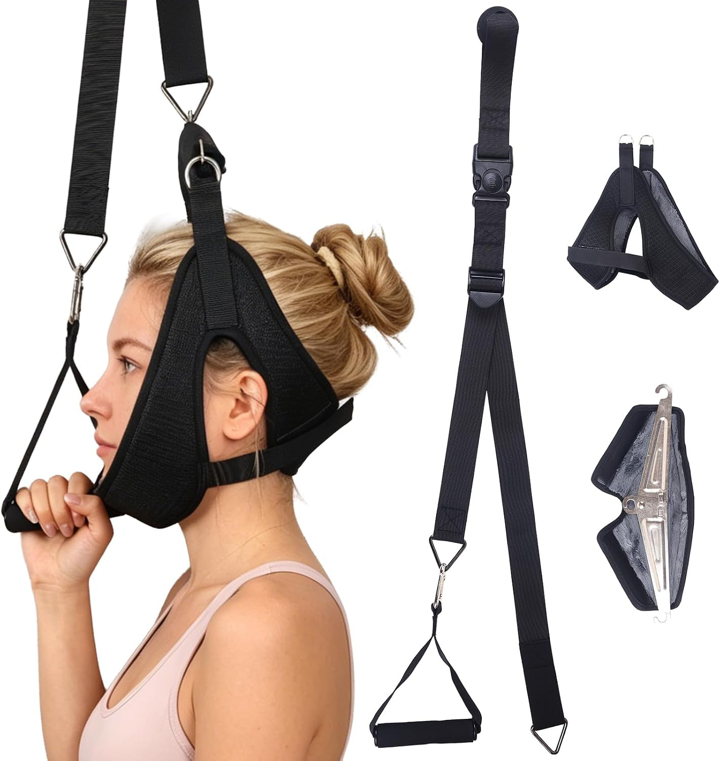 Over Door Cervical Decompression Strap, Adjustable Neck Hammock Traction Gear wi