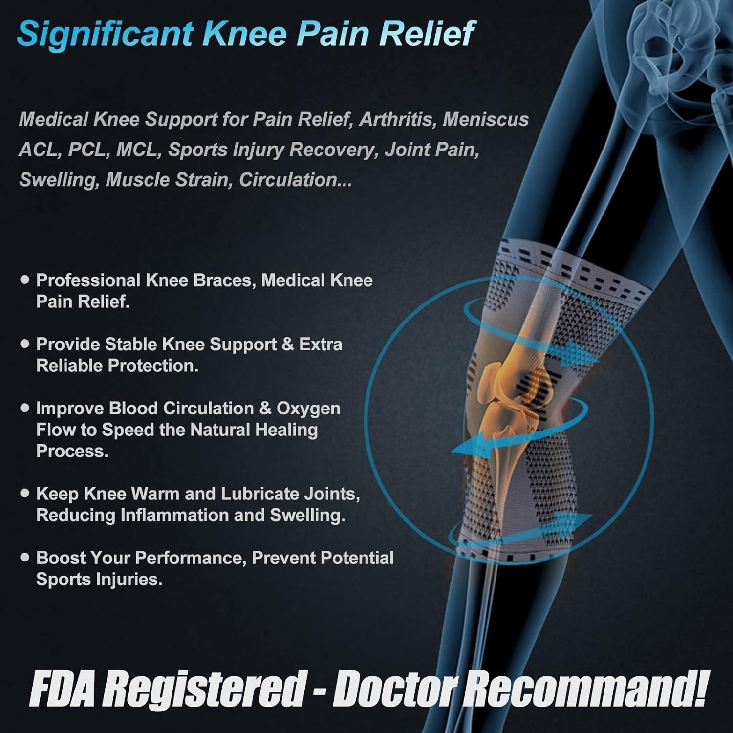 Elite Compression Knee Brace with Patella Gel Pad & Stabilizers for Pain Relief