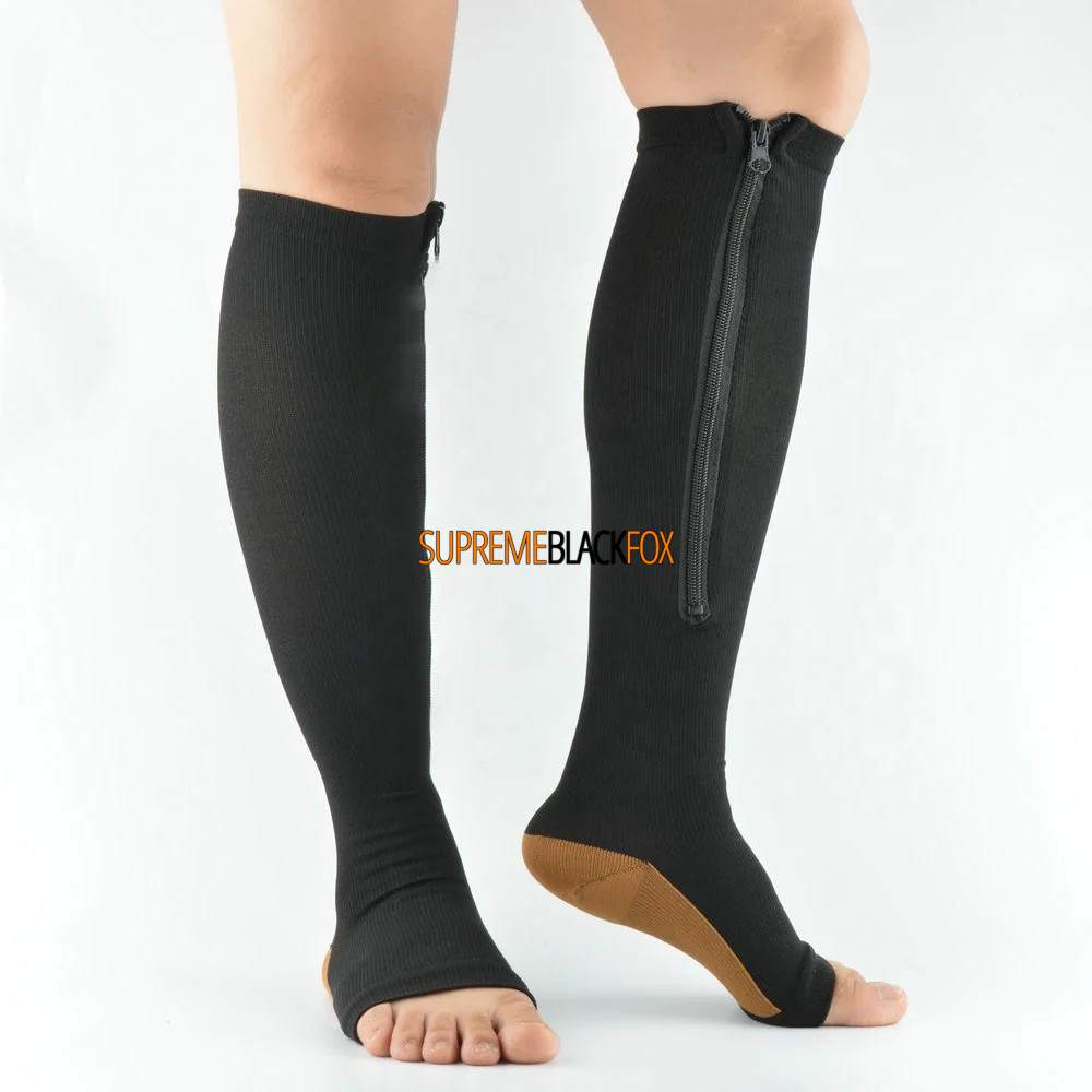 Compression Socks (3 Pack) Stockings 15-20mmHg Knee High Support Open Toe Zipper