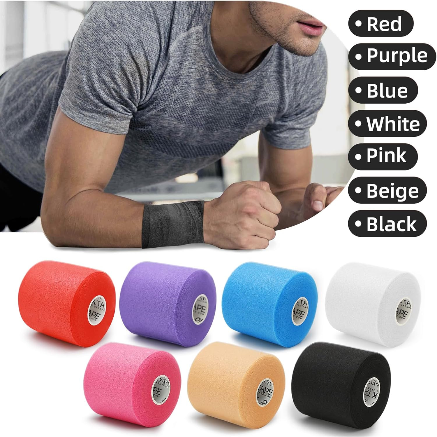 Pre Wrap Tape (4-Rolls) – Athletic Foam Underwrap for Sports, Protect for Ankles