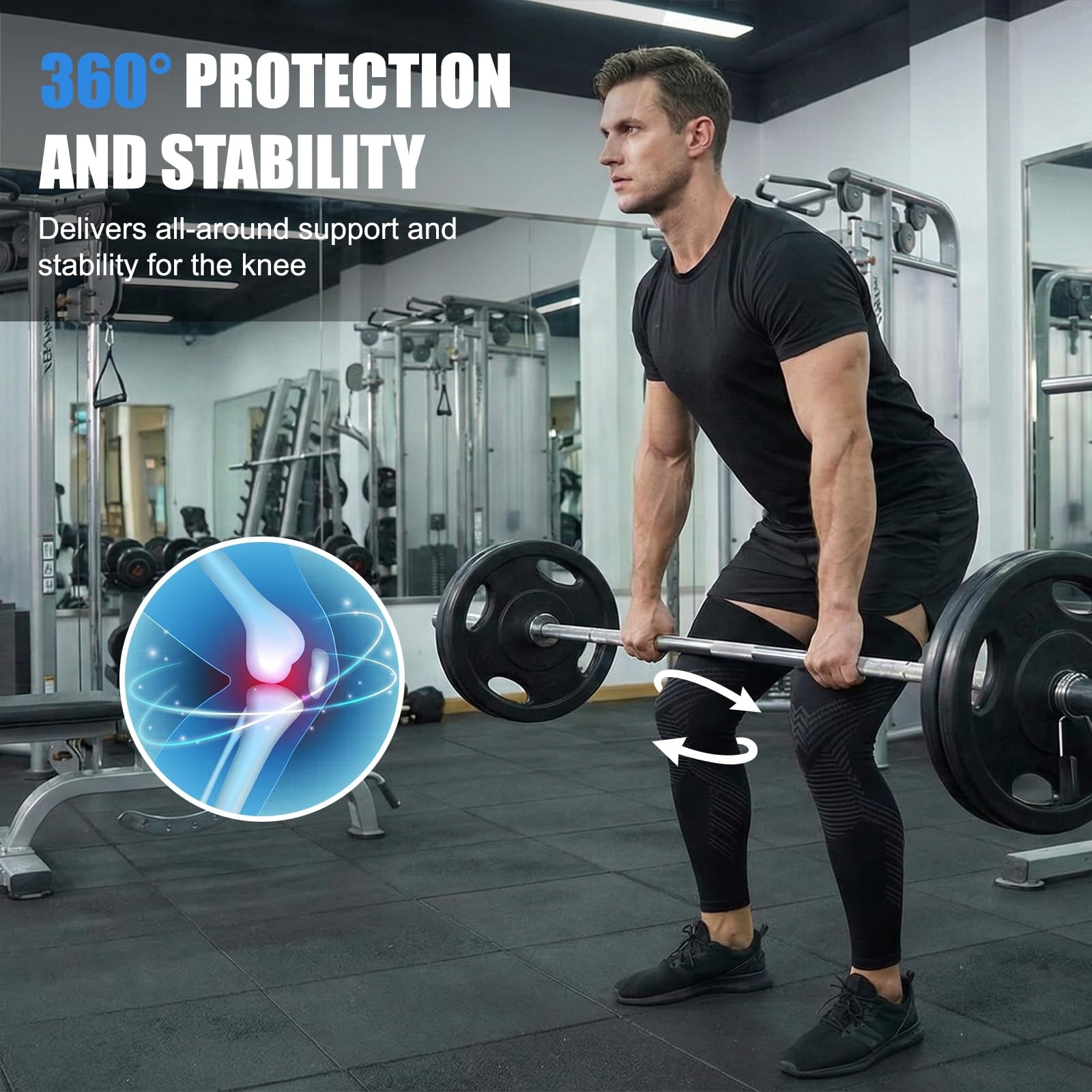 2 PCS Full Leg Compression Sleeves Long Knee Brace Support Sports 2XL Black