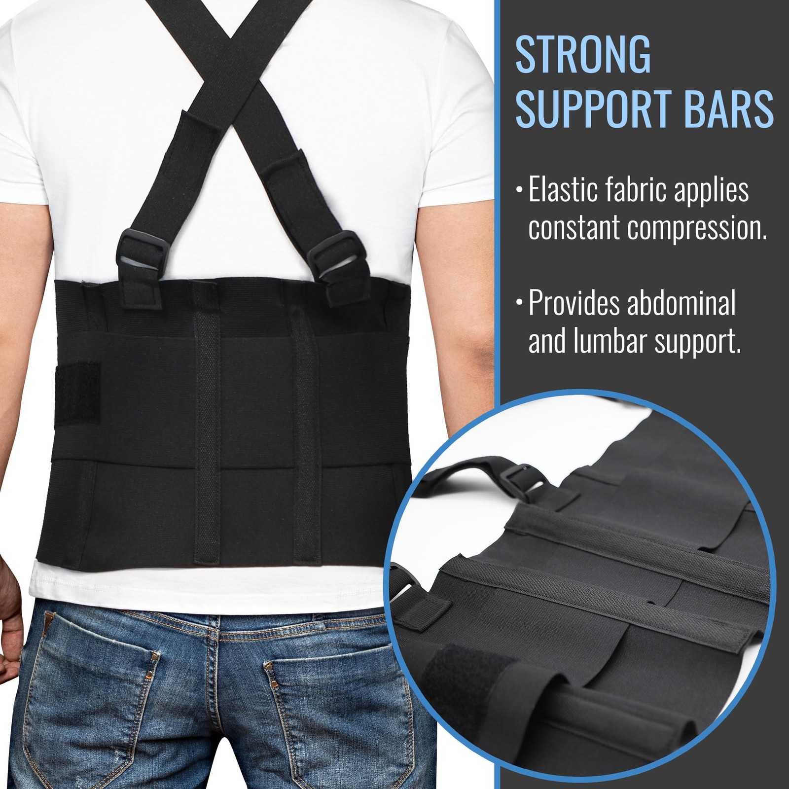 MABIS Deluxe Work Belt Back Support Brace with Waist size: 40-54 Inch, Black