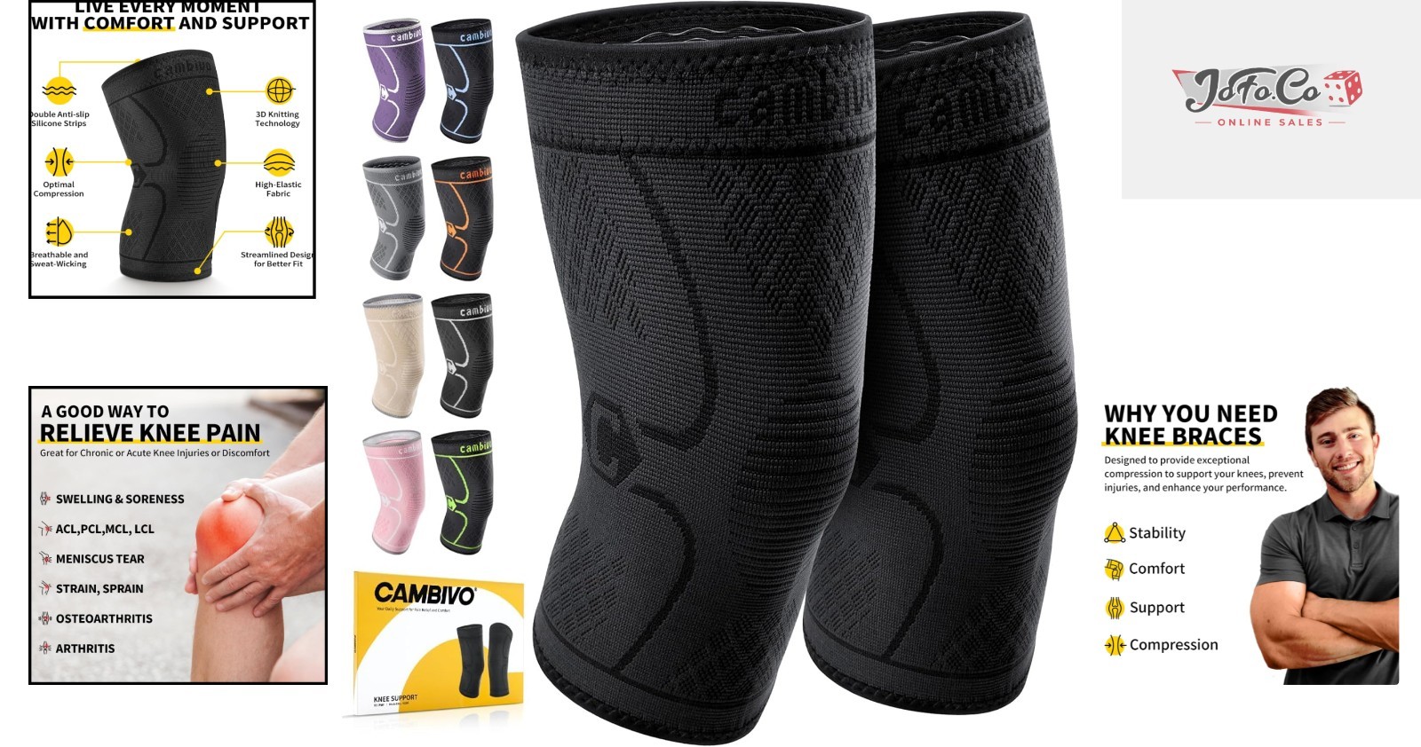 Breathable Knee Compression Sleeves with Non-Slip Support – 2 Pack for All Ages