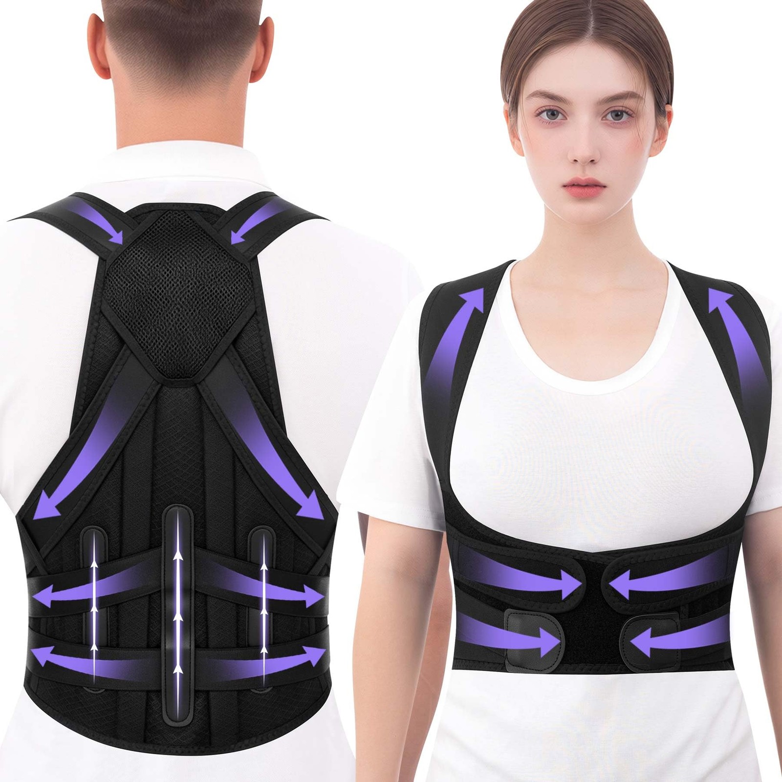 Ycctvar Back Brace Posture Corrector for Women and Men Upgraded Large, Black