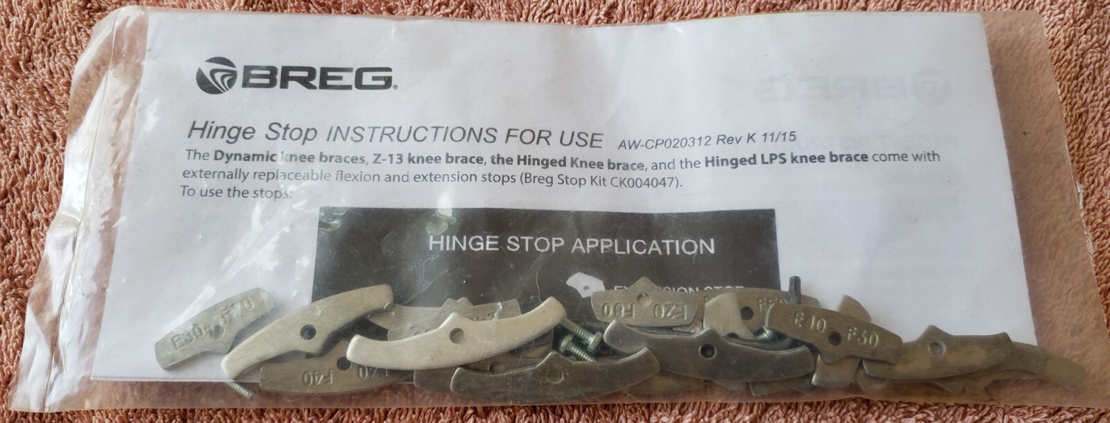 New BREG Hinge Stop Z-13 Dynamic Knee Brace Hardware ONLY AW-CP020312 & Manual