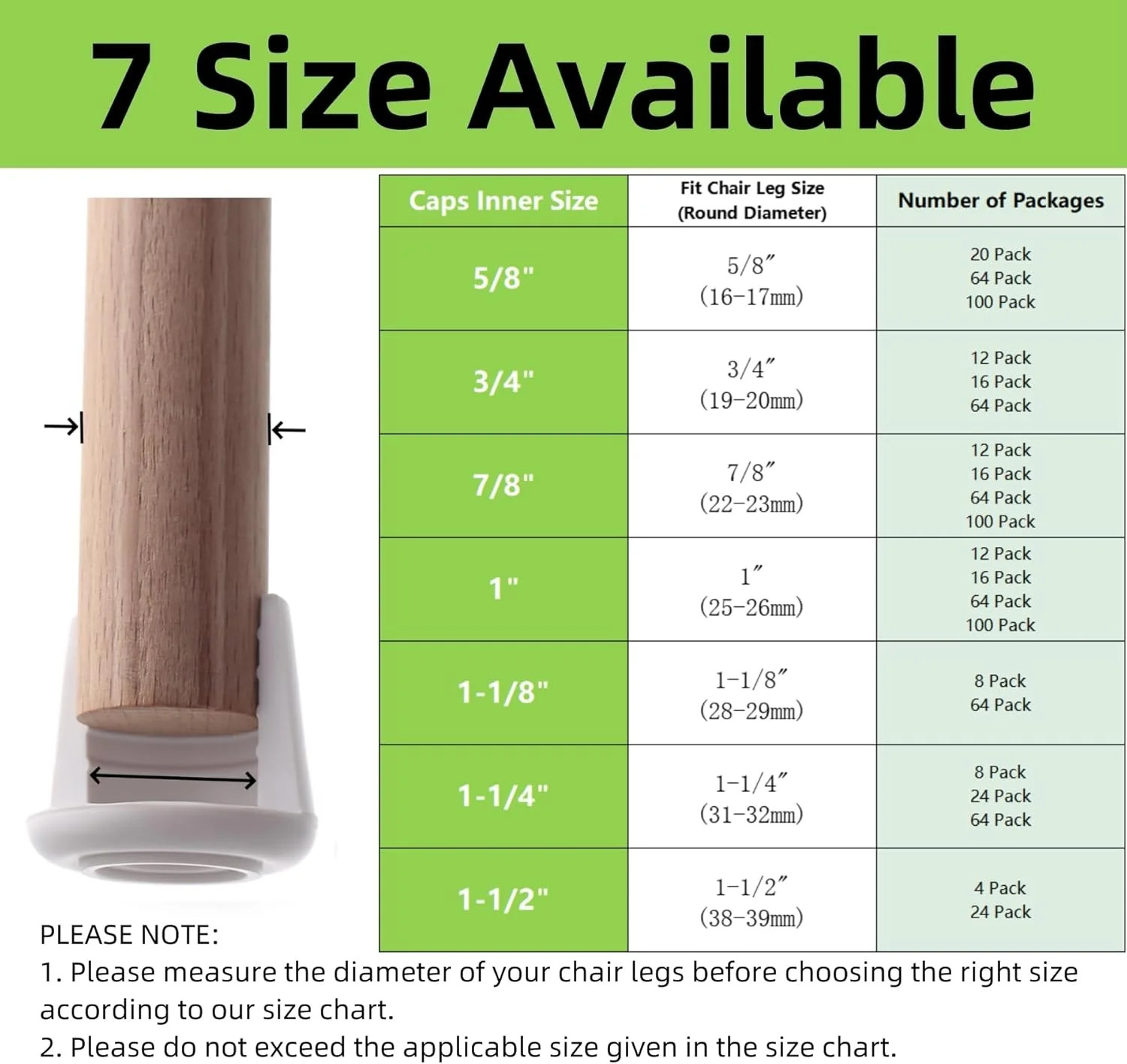 Chair Leg Tips Caps Non-Slip Rubber Leg Tips 3/4″ Inner Diameter Furnigear-Chair