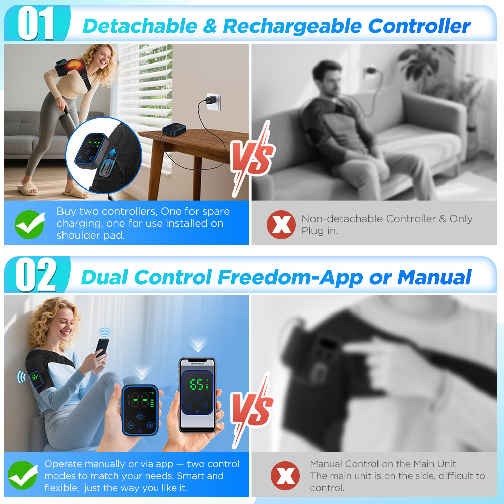 APP Control Cordless Shoulder Brace Massager Heating Vibration for Pain Relief