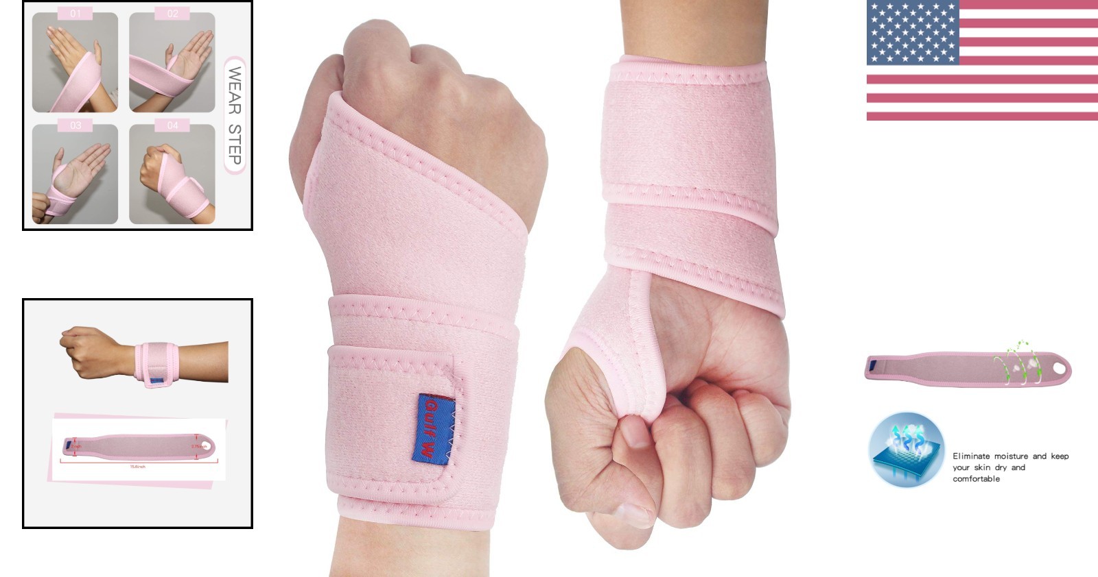2-Pack Adjustable Wrist Brace for Carpal Tunnel Relief & Injury Support – Pink