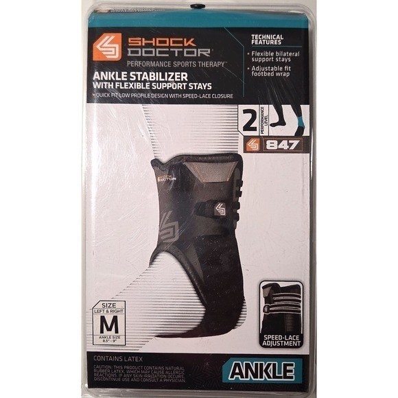 Ankle Stabilizer Shock Doctor M Black Flexible Support Stays 847 Brace