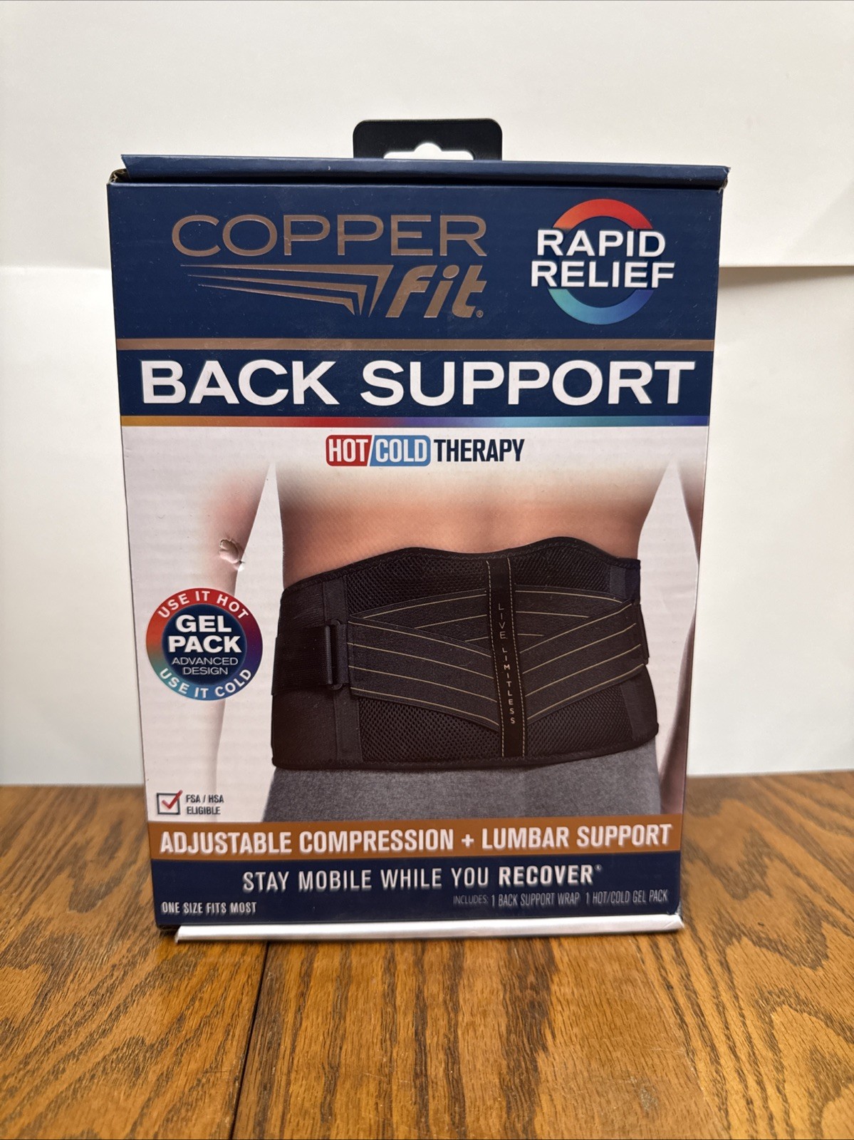 Copper fit Rapid Relief Back Support 3-in-1 Adjustable, Hot/Cold Therapy Gel Pac