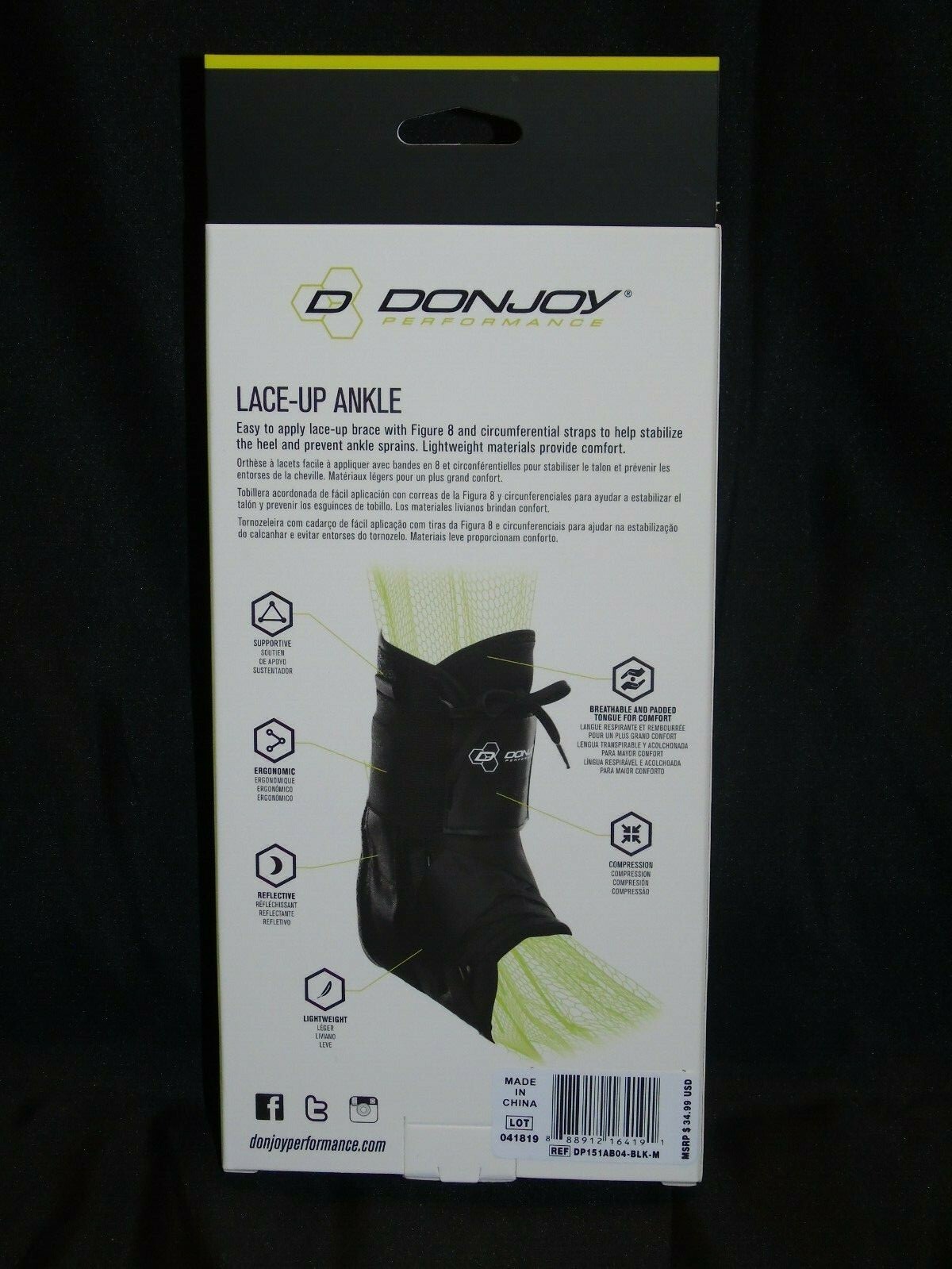 DonJoy Performance Size Medium 12″-13″ Lace-Up Ankle Brace New In Box