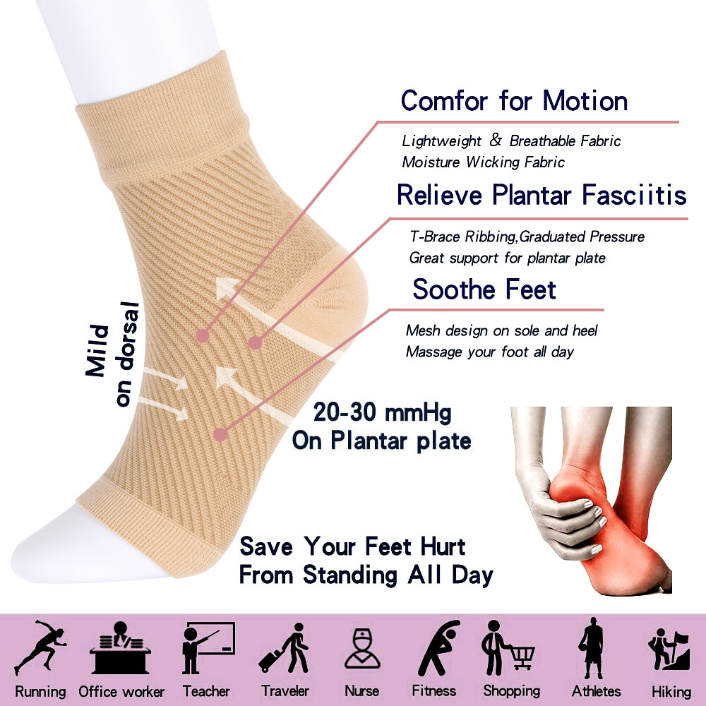2 PAIR Graduated Compression Foot Sleeves for Runners, Nurses, Travelling, Gym