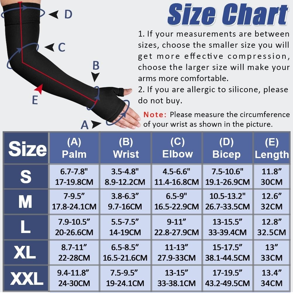 Compression Arm Sleeve with Gauntlet for Men & Women, 20-30 mmHg Support, Silico