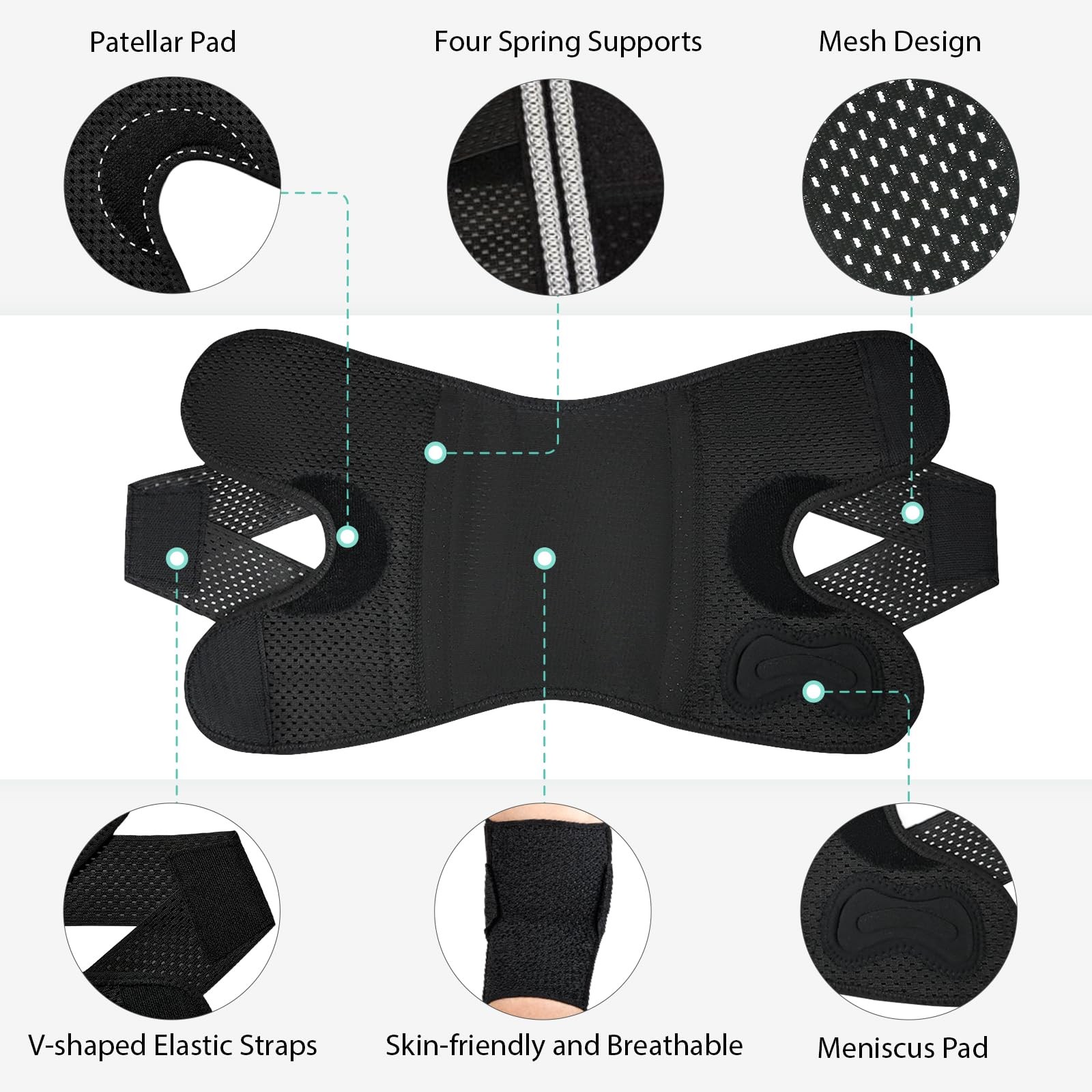 Knee Brace with Side Stabilizers for Meniscus Tear, Adjustable Medium, Black