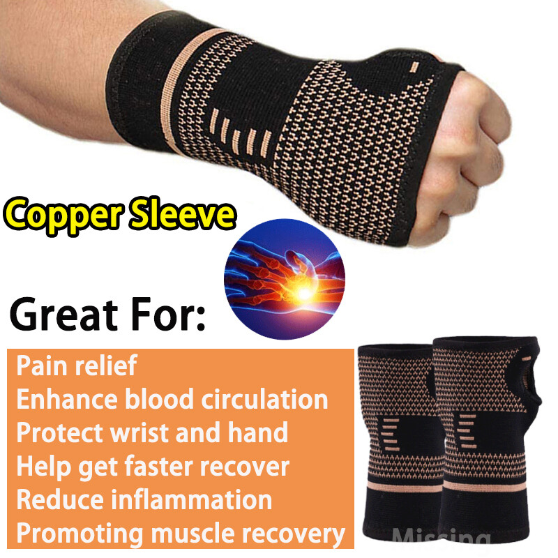 Wrist Support Brace Copper Compression Sleeves Tunnel Arthritis Left Right Hand