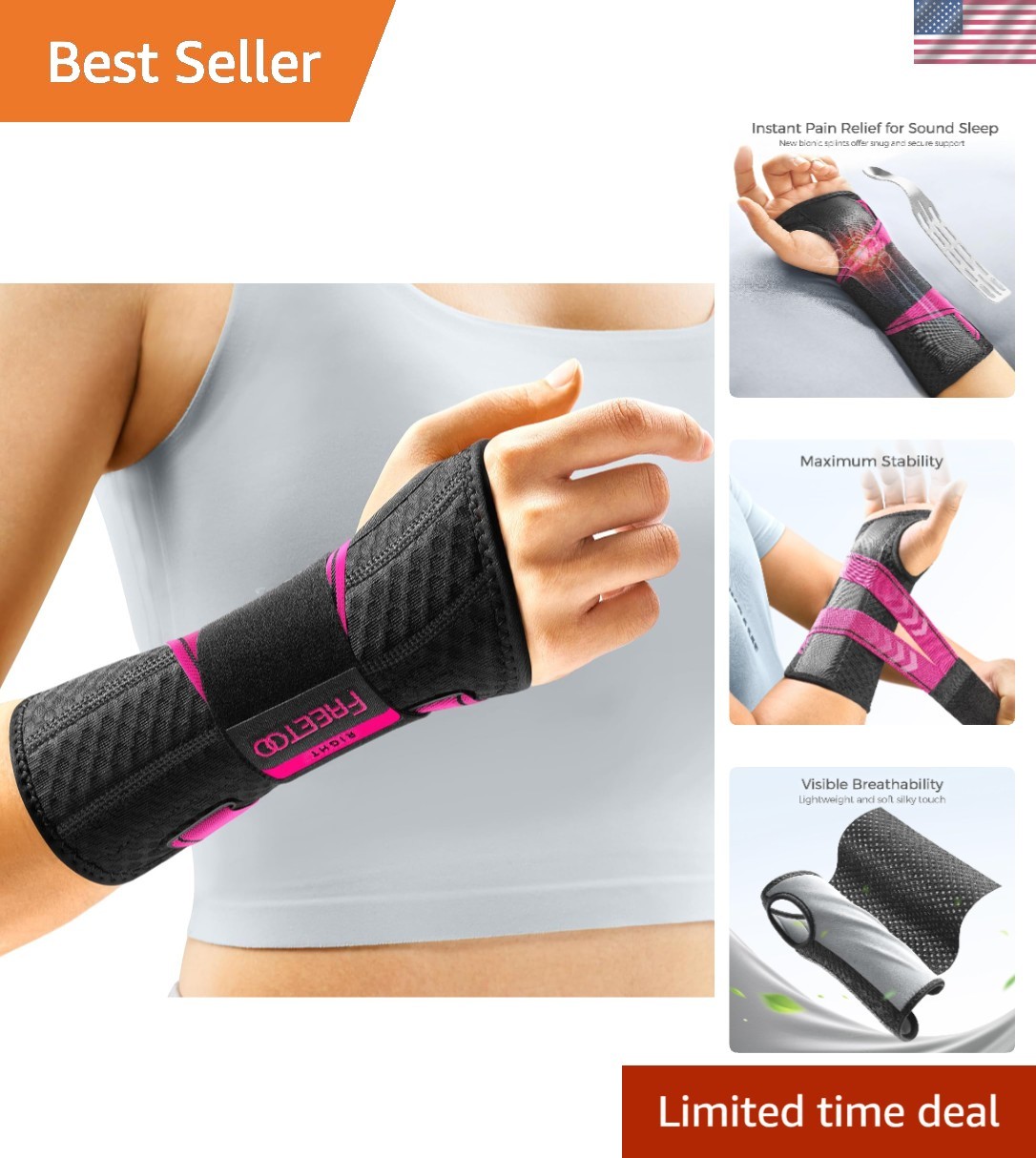 Carpal Tunnel Wrist Brace Night Support.Pink,Right Hand,S/M | Wrist Splint,Ha…