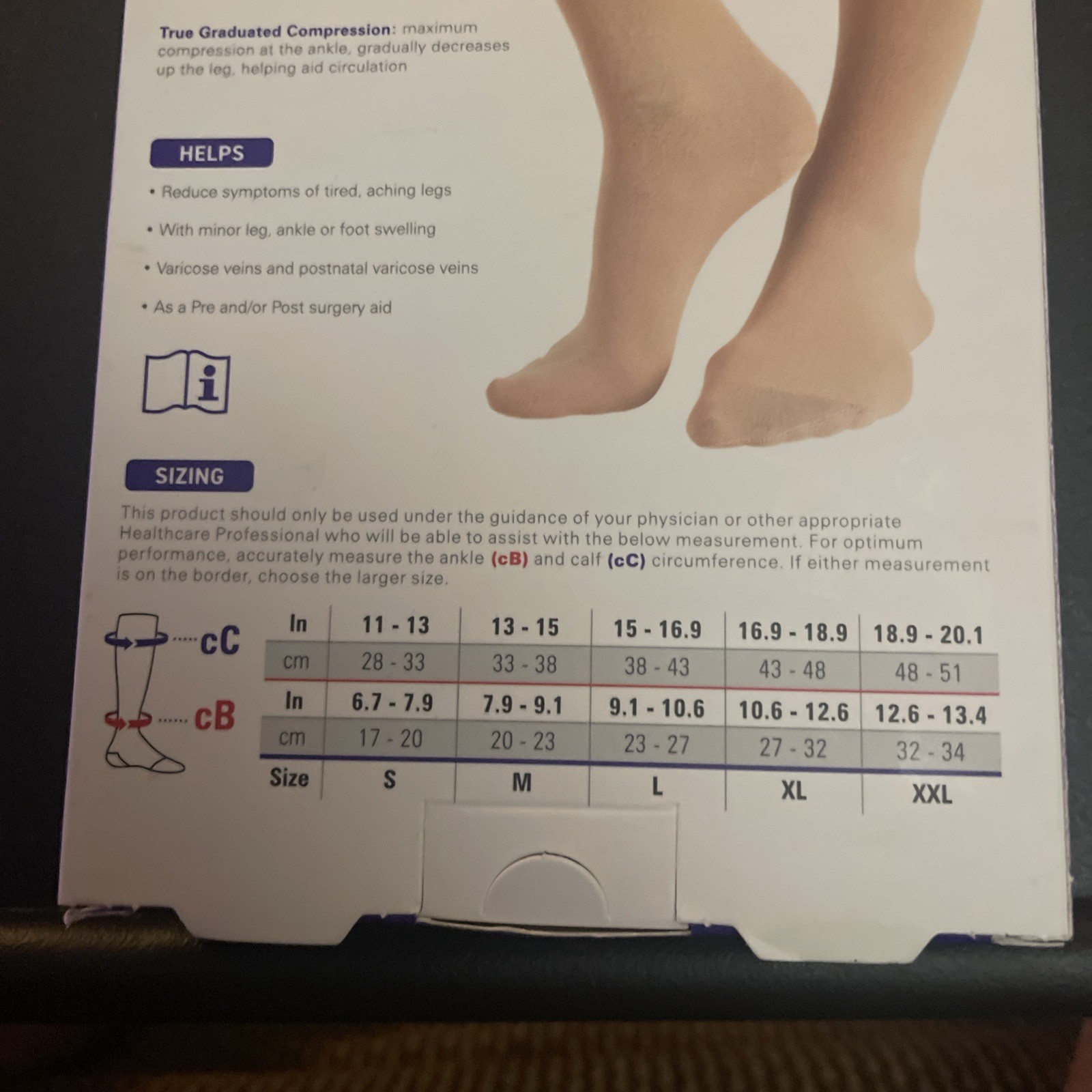 Neo G Knee High Therapeutic Socks (Firm)20-30mmHg Large Beige NIB
