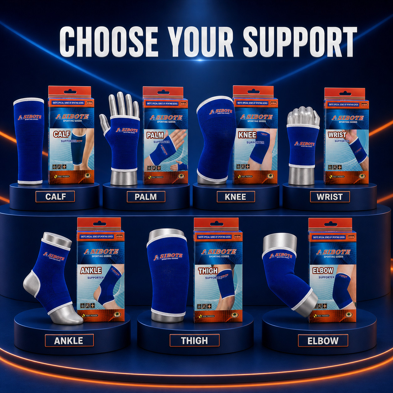 Sibote Compression Braces Choice: Elbow/Knee/Ankle/Wrist/Calf/Thigh/Palm 10 Pack
